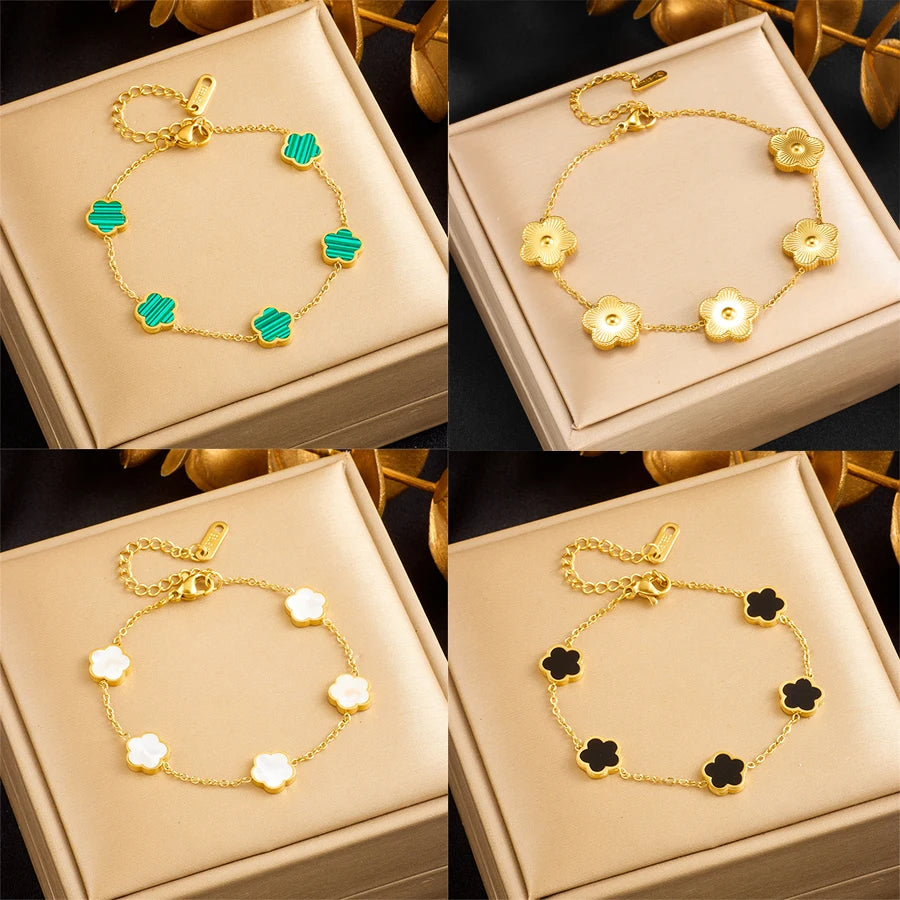 Stainless Steel Five Leaf Clover Jewelry Set