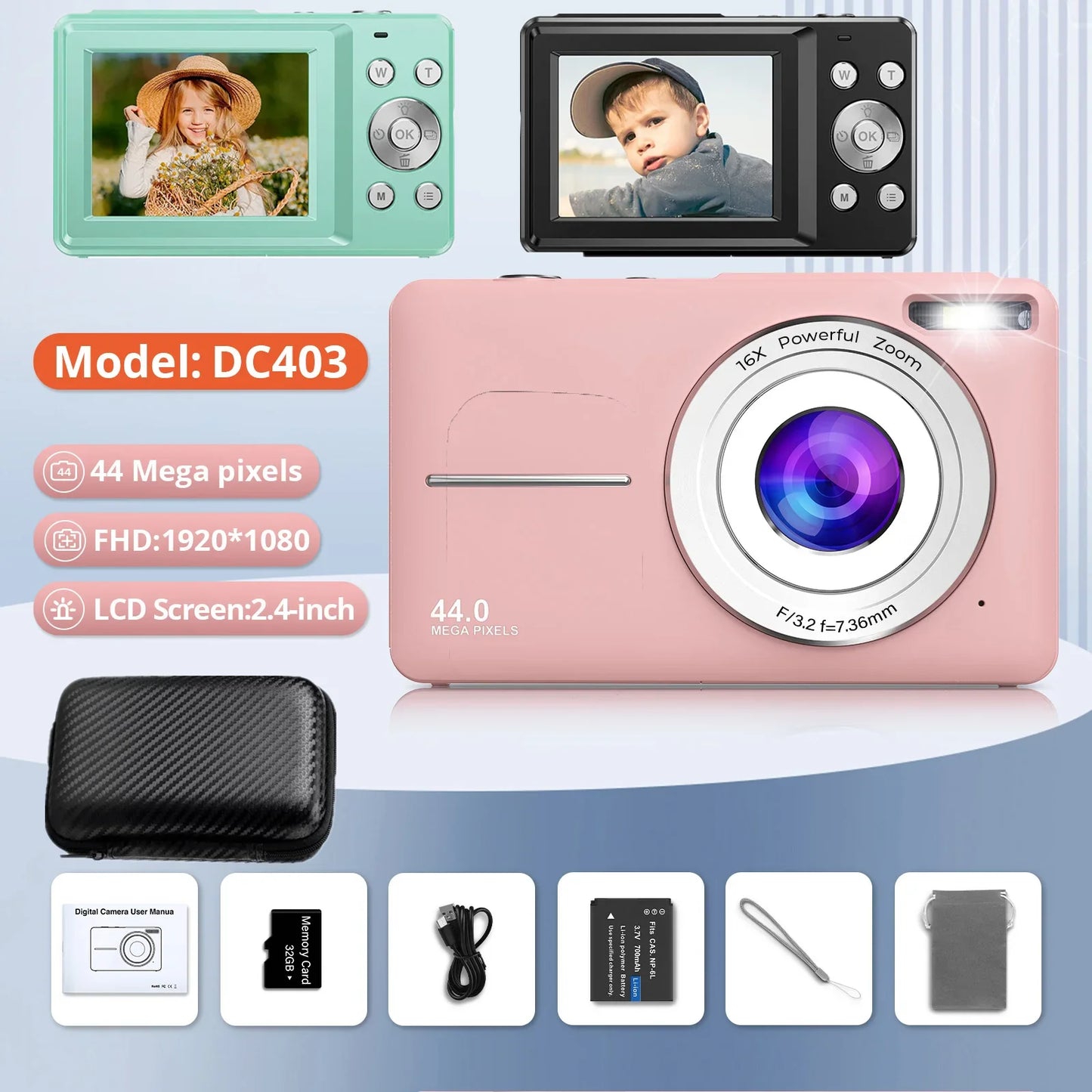Digital Camera 4K 64MP Photography Camera Video Camcorder Rechargeable Cameras 2.4 inch