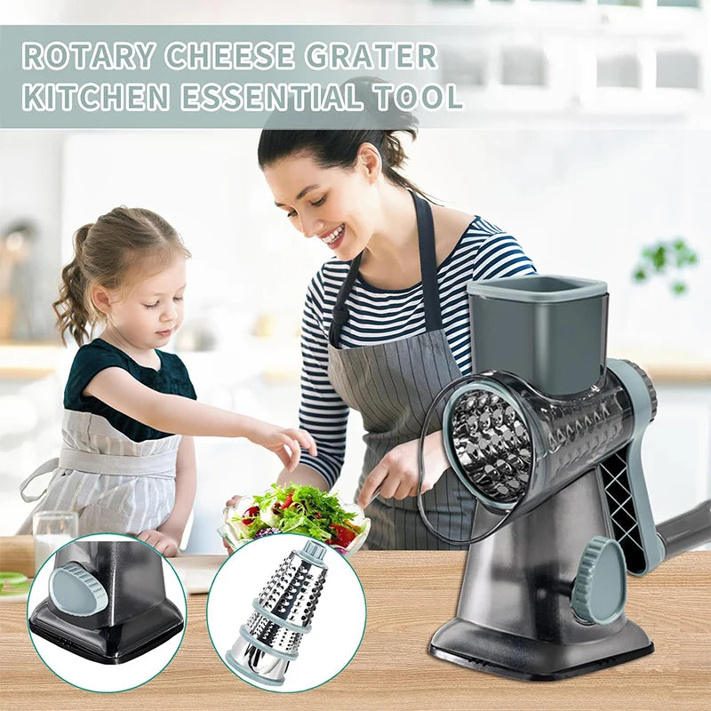 3 in 1 Rotary Manual Grater Versatile Slicer & shredder