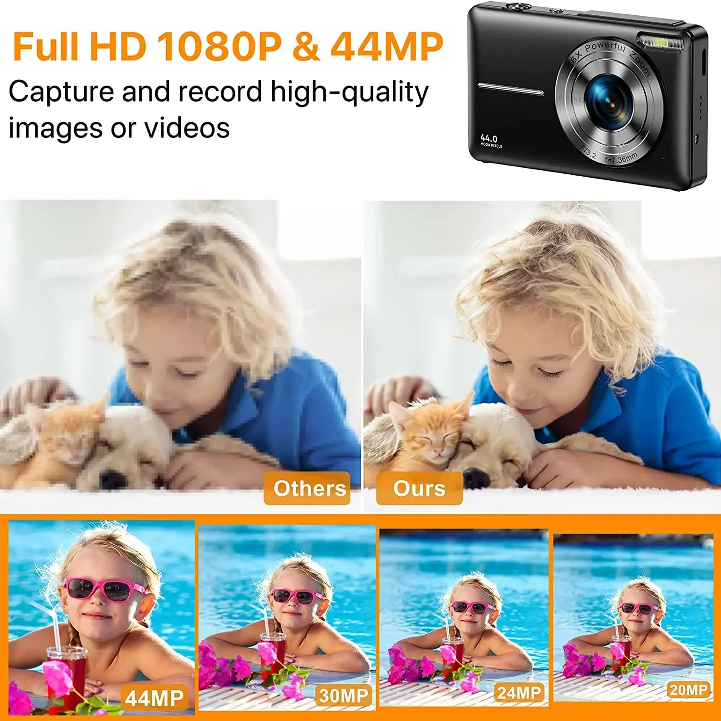 Digital Camera 4K 64MP Photography Camera Video Camcorder Rechargeable Cameras 2.4 inch