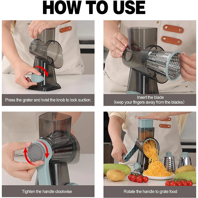 3 in 1 Rotary Manual Grater Versatile Slicer & shredder